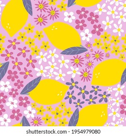 Seamless pattern with lemons. Spring background. Modern design for paper, covers, cards, fabrics and other users. Vector illustration