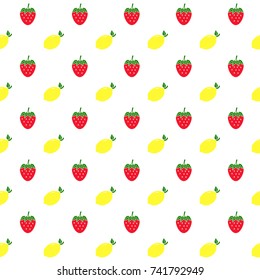 Seamless pattern with lemons and strawberries on white background