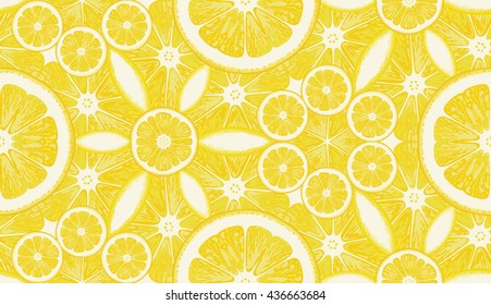 Seamless pattern from lemons. Vector background kaleidoscope.