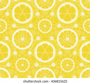 Seamless pattern from lemons. Vector kaleidoscope background.