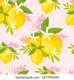 Seamless pattern with lemons.Texture fabric, wallpaper, stationery, packaging design.  Hand drawn illustration