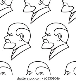 Seamless pattern of the Lenin contour portraits