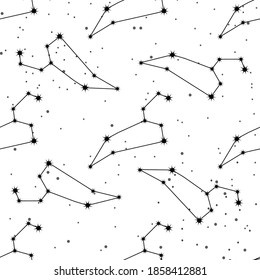 Seamless pattern with Leo constellation. For your packaging, fabric and product decoration.