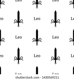 Seamless pattern with leo zodiac sword sign. Black silhouette of zodiacal weapon. Astrological, horoscope sign.  Vector illustration for design, web, wrapping paper, fabric, wallpaper.