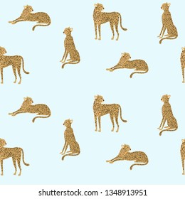 Seamless pattern with leopard. Be wild, Urban jungle card. Editable vector illustration