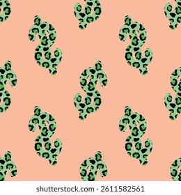 seamless pattern with leopard dollar sign on pink background
