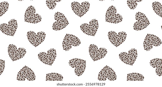 Seamless pattern with leopard fur hearts. Abstract animal print. Vector graphics.