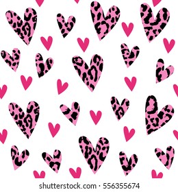 Seamless pattern with leopard hearts, trendy design. Vector illustration background.