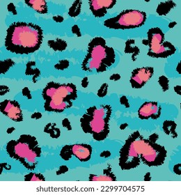 Seamless pattern with leopard, jaguar or cheetah coat of fur texture. Bright colored animal backdrop with spots. Vector illustration in flat style for wrapping paper, fabric print, wallpaper.