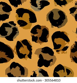 Seamless pattern with leopard pelt texture. Watercolor hand drawing. Vector illustration.