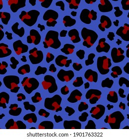 Seamless pattern Leopard print . Leopard blue background with red spots vector illustration