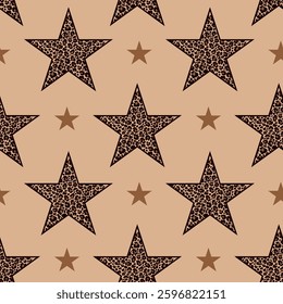 Seamless pattern of leopard print stars  on beige background.