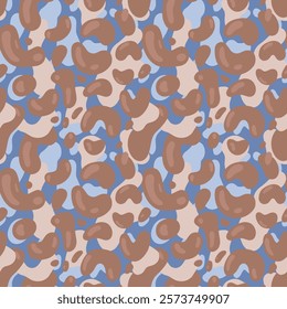 Seamless pattern with leopard spots, brown shapes on a soft pink backdrop. Aesthetic background for apparel, room decor, tee prints, fabric, wrapping, design projects highlighting natural themes