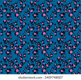 Seamless pattern with leopard spots. Wild animal skin print in different colors in flat style. Exotic ornament, fashionable elegant print. African pattern for wallpaper or fabric.
