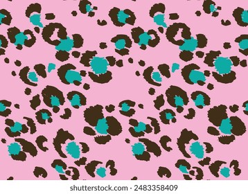 Seamless pattern with leopard spots. Wild animal skin print in different colors in flat style. Exotic ornament, fashionable elegant print. African pattern for wallpaper or fabric.