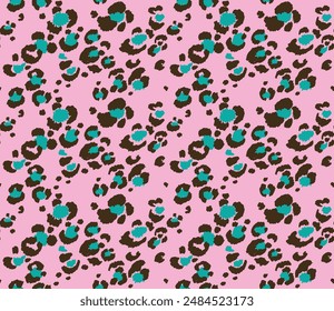Seamless pattern with leopard spots. Wild animal skin print in different colors in flat style. Exotic ornament, fashionable elegant print. African pattern for wallpaper or fabric.
