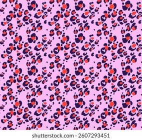 Seamless pattern with leopard spots. Wild animal skin print in different colors in flat style. Exotic ornament, fashionable elegant print. African pattern for wallpaper or fabric.