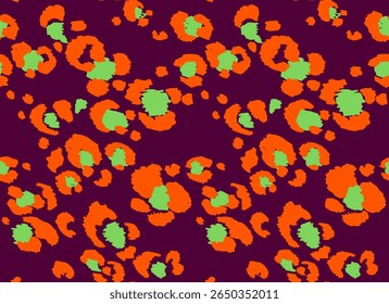Padrão perfeito com manchas de leopardo. Impressão de pele de animal selvagem em cores diferentes em estilo plano. Ornamento exótico, impressão elegante na moda. Padrão africano para papel de parede ou tecido.