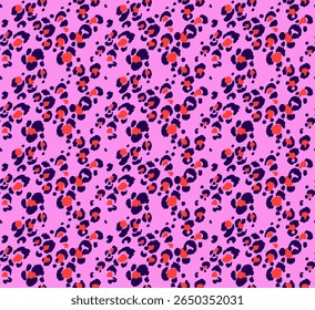 Padrão perfeito com manchas de leopardo. Impressão de pele de animal selvagem em cores diferentes em estilo plano. Ornamento exótico, impressão elegante na moda. Padrão africano para papel de parede ou tecido.