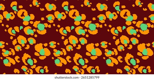 Padrão perfeito com manchas de leopardo. Impressão de pele de animal selvagem em cores diferentes em estilo plano. Ornamento exótico, impressão elegante na moda. Padrão africano para papel de parede ou tecido.