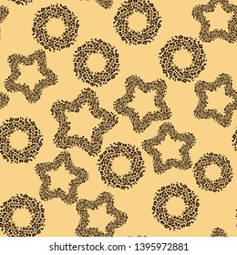 Seamless pattern with leopard stars and circles, trendy rock or punk design, vector illustration background. EPS 10