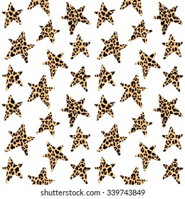 Seamless pattern with leopard stars, trendy rock or punk design, vector illustration background