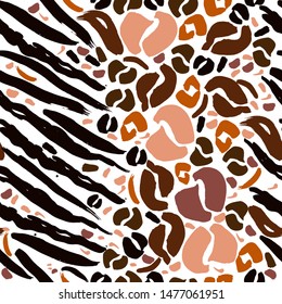 Seamless pattern with leopard and tiger skin. 