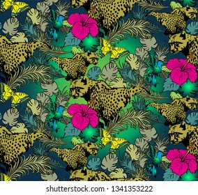 Seamless pattern of leopard. Vector illustration. Suitable for fabric, wrapping paper and the like. Vector illustration
