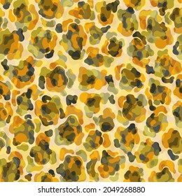 Leopardo de patrón sin foco. Estilo abstracto plano de piel animal. Forma de spot artístico de la piel.Ilustración vectorial.