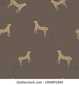 Seamless pattern with leopards. Wild animal, predator. Interesting print for design of clothes, textiles, wallpapers, covers. Vector hand draw design.