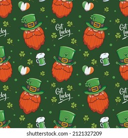 Seamless Pattern Leprechaun, St Patrick's Day, Cute Cartoon Illustration