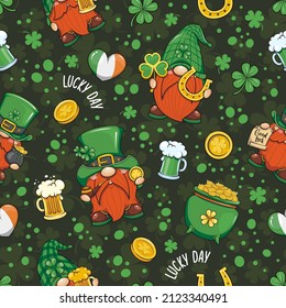 Seamless Pattern Leprechaun, St Patrick's Day, Cute Gnomes Cartoon Illustration