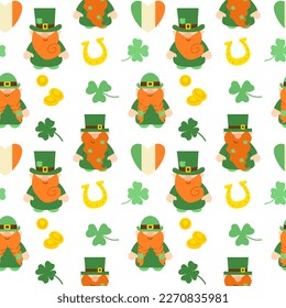 Seamless pattern with leprechauns for St. Patricks day. For background, textile, wrapper