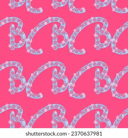 seamless pattern with letter B decorated with flowers in trendy pink colors.jpg