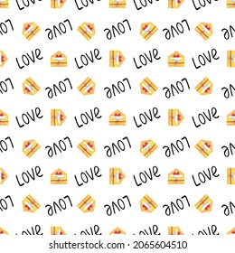 Seamless pattern with letter in envelope and word love. Holiday decoration, valentine day print, wedding, gift wrapping paper, textiles and festive designs.