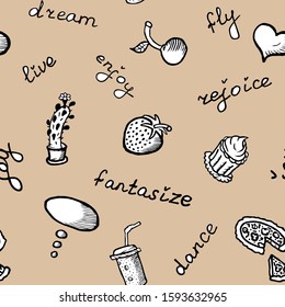 seamless pattern lettering beige background. 