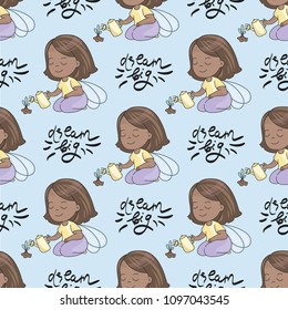 Seamless Pattern with Lettering BIG DREAM for print, scrapbooking and decor