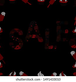 Seamless pattern. Lettering in black, red and brown colors. Sale banner template. Lettering. Drawn art sign. Vector illustration.