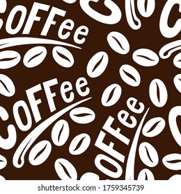 seamless pattern, lettering, coffee, grains, ornament for fabric and wallpaper, wrapping paper