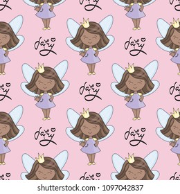 Seamless Pattern with Lettering FAIRY for print, scrapbooking and decor