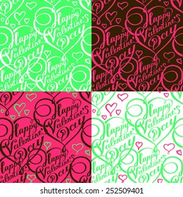 Seamless pattern with lettering and hearts. Happy Valentine's day!