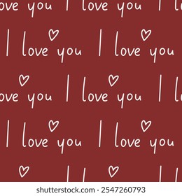 Seamless pattern with lettering i love you and heart. Vector Pastel background. Valentines day and love