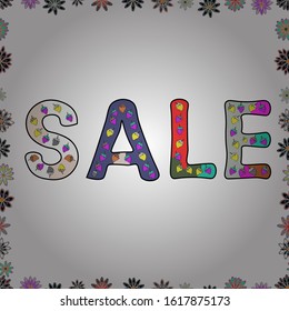 Seamless pattern. Lettering. Picture in white, violet and gray colors. Ornate vector colorful elements frame. Seasonal discounts set. Sale.