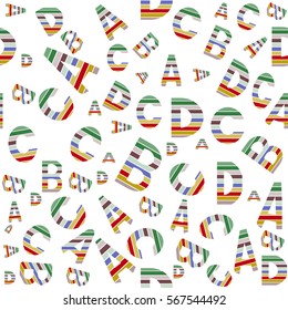Seamless pattern with the letters a, b, c, d, colored stripes