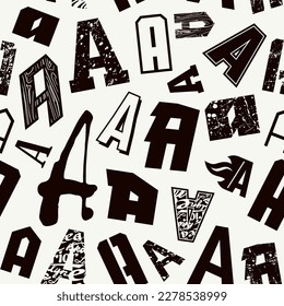 Seamless pattern with letters a. Black print on white background