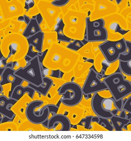 Seamless pattern. The letters "ABC" are located randomly. Children's and women's camouflage. Yellow and  gray tones.
