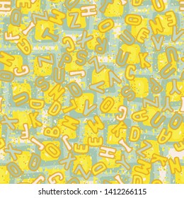 Seamless pattern. Letters and abstract elements. Multicolor.