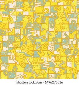 Seamless pattern. Letters and abstract elements. Multicolor.