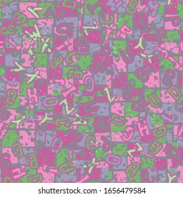 Seamless pattern. Letters and abstract elements. Multicolor.