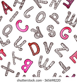 seamless pattern of letters of the alphabet drawn by hand with a beautiful ornament